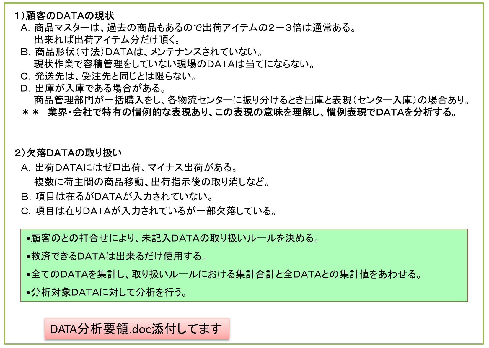 欠落項目の対応