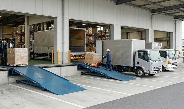 トラックと床面の段差を埋めるドックレベラー
